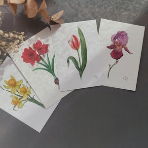 Carte de fleurs, carte imprimée, illustration aquarelle, carte postale, carte postale fleurs, jeu de cartes postales, cartes aquarelles, cartes aquarelle imprimées