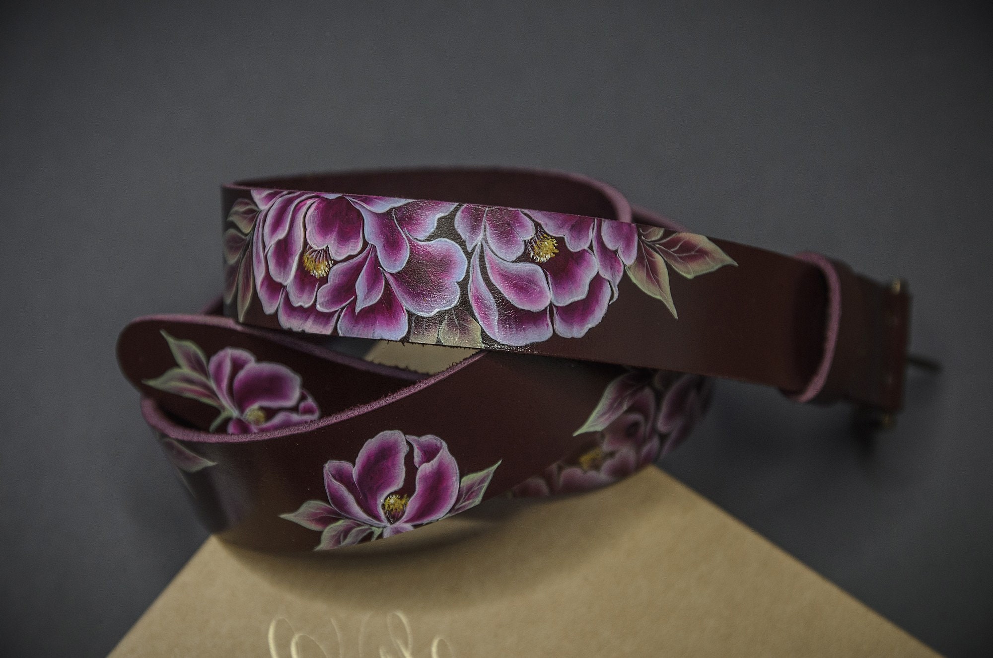 #340. Burgundy Floral Belt Real Flower Burgundy Belt – Scuffers main image 3