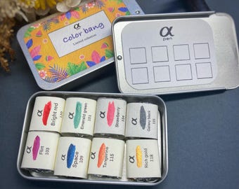 Set de acuarelas artesanales: tinta caligráfica y pinturas brillantes.