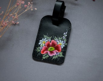 Black leather luggage tag, Custom luggage tag, Leather gift for her, travel gift, Mom gift from daughter, Christmas gift, Sister gift