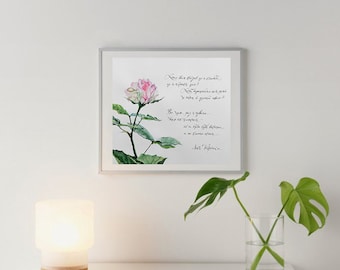Arte em aquarela personalizada, aquarela original pintada à mão, flores em aquarela, arte original, arte de parede de caligrafia, aquarela floral
