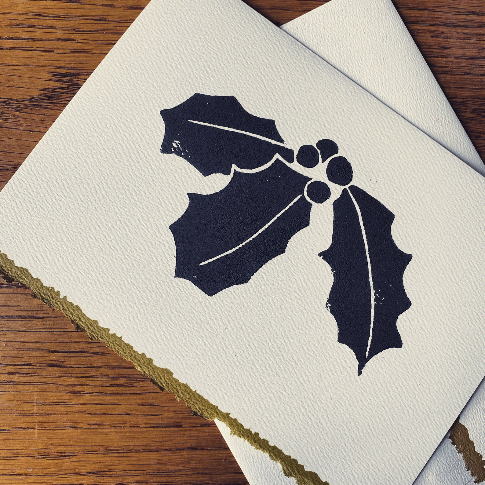 Holly linocut Christmas card handmade set of 6 Etsy