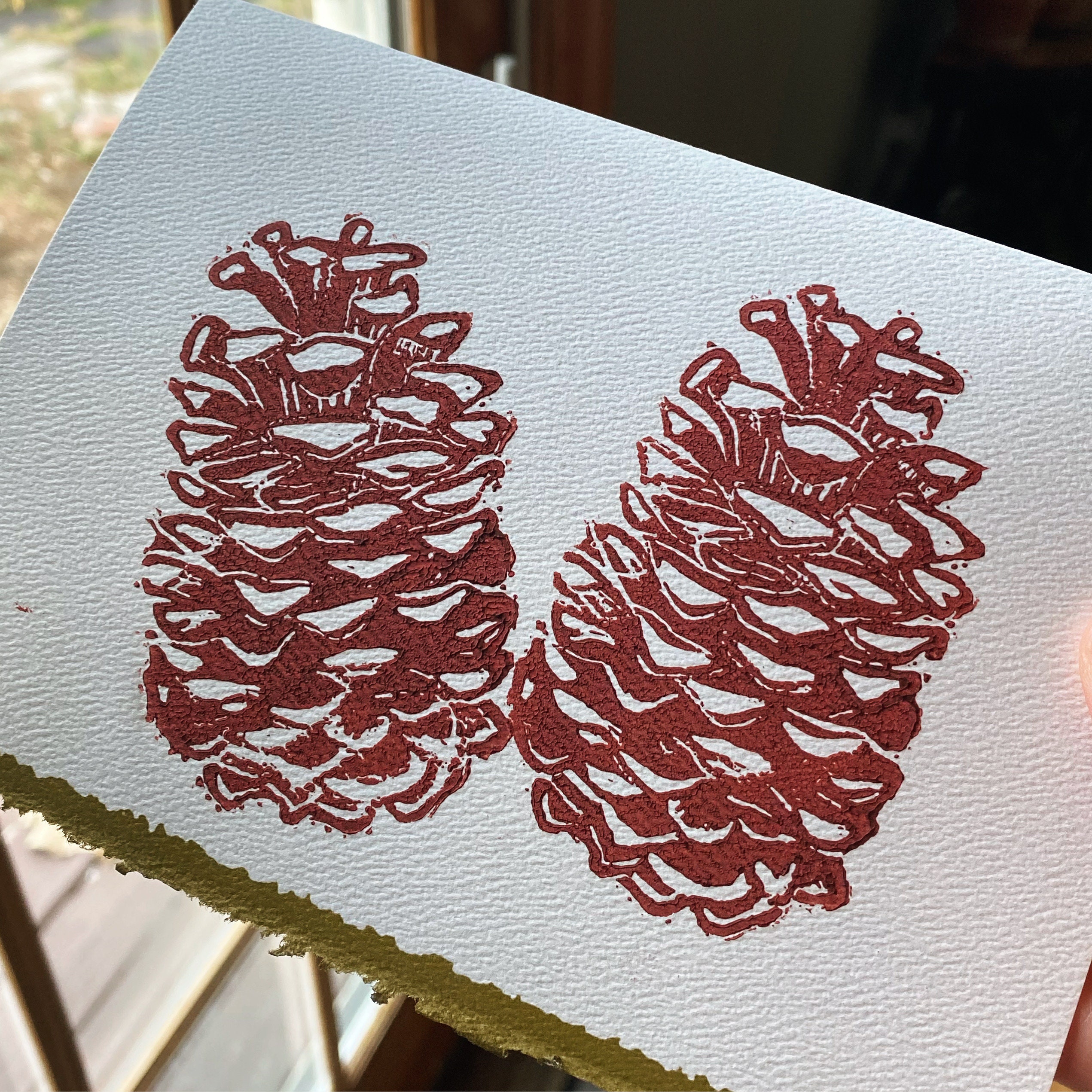 Acornduo linocut holiday card handmade set of 6 Etsy