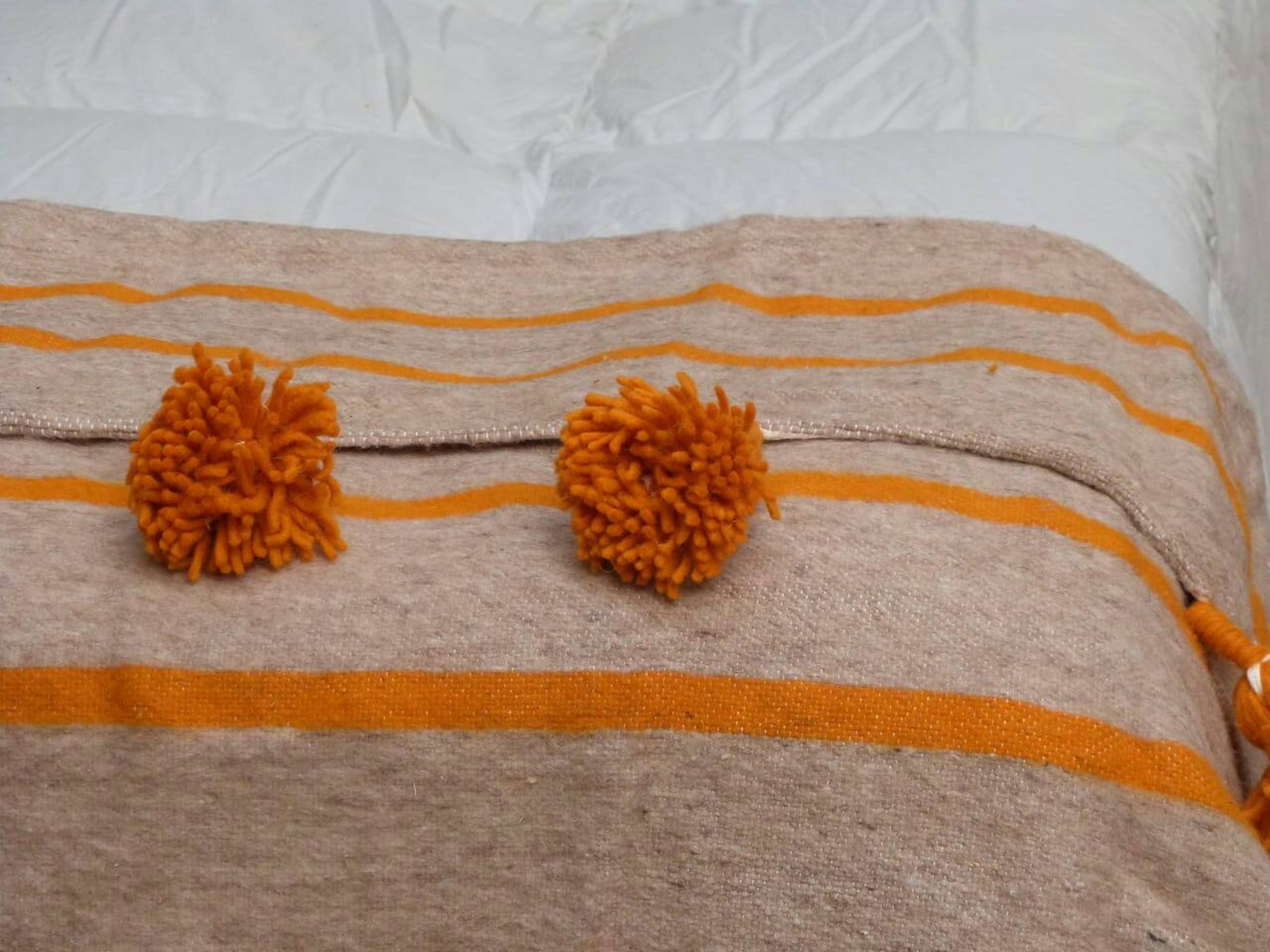 Moroccan Orange Throw Blanket Pom Pom Blankets Bedspread Etsy