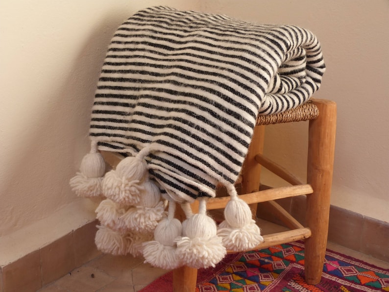Moroccan Blanket Pom Pom Blanketsbed Spreadmoroccan Throw Etsy