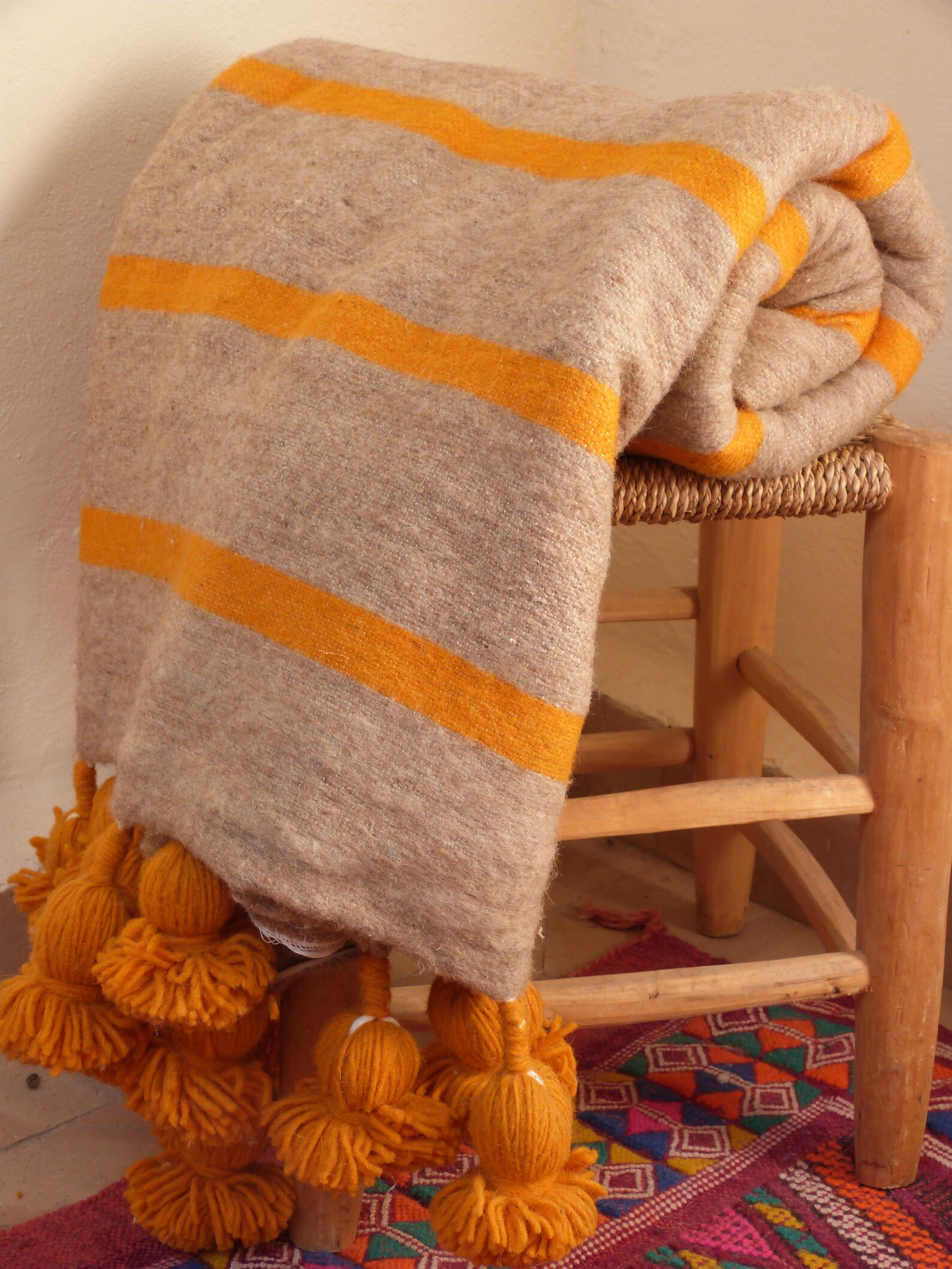 Moroccan Blanket Pom Pom Blanketsbed Spreadmoroccan Throw Etsy