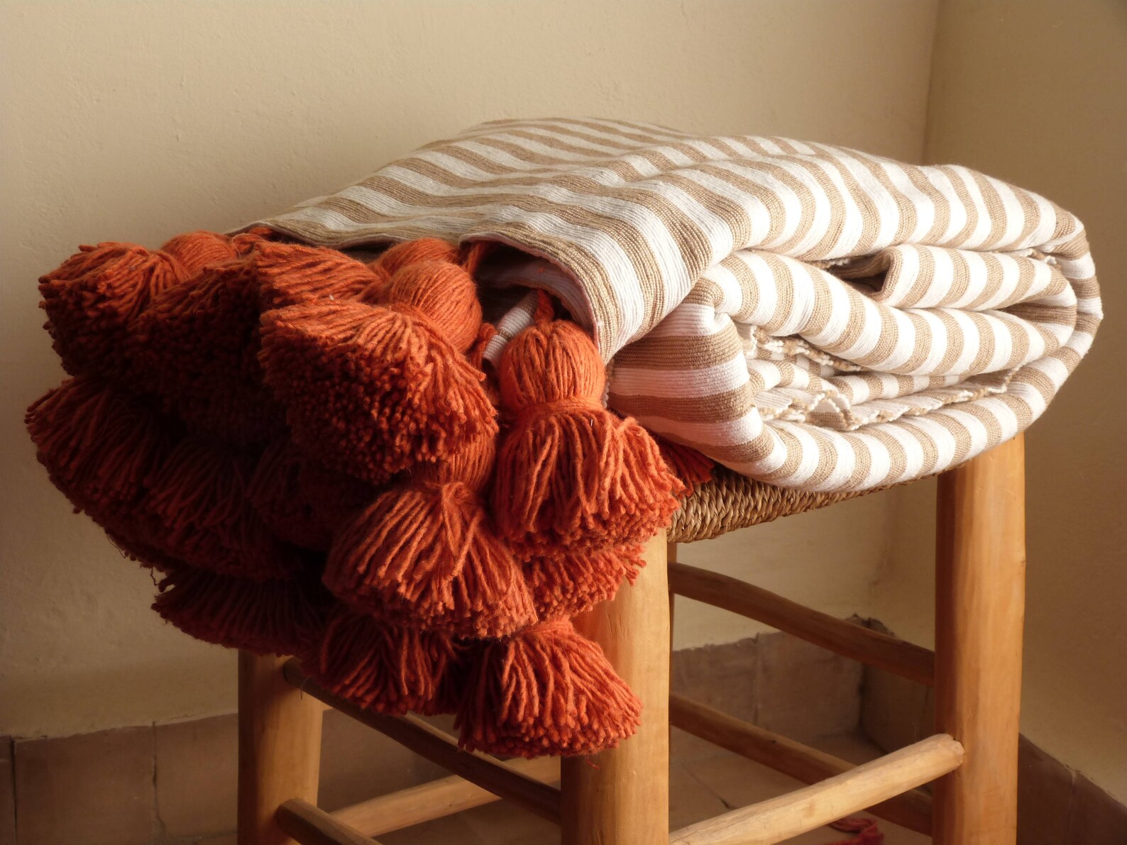 Moroccan Blanket Pom Pom Blanketbed Spreadmoroccan Throw Etsy