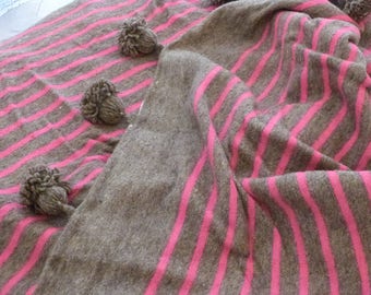 Moroccan blanket, pom pom blankets,bed spread,moroccan throw blanket,wool moroccan bedding,pom pom throw blankets,berber moroccan decor
