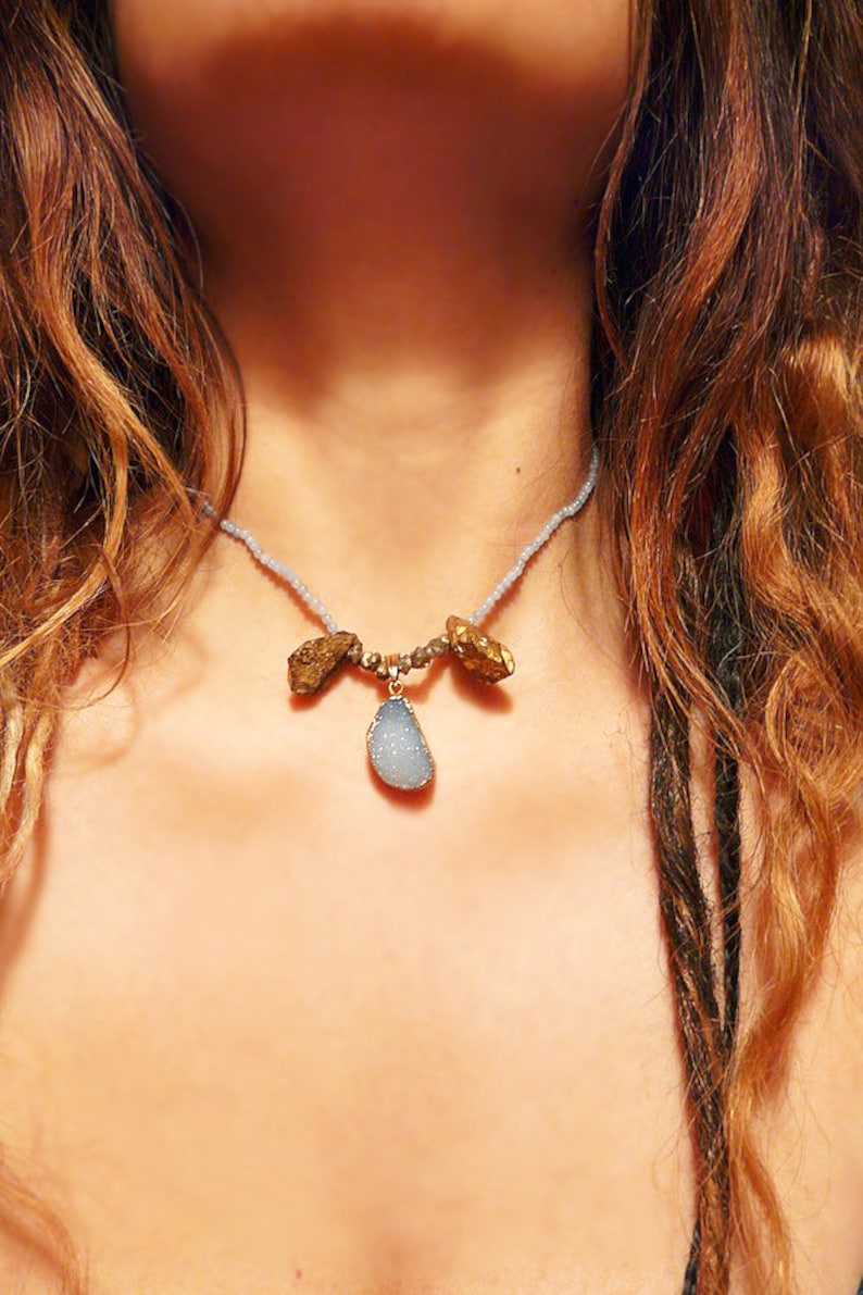 Throat Chakra Sparkling Blue Quartz Natural Gemstone Druzy Etsy