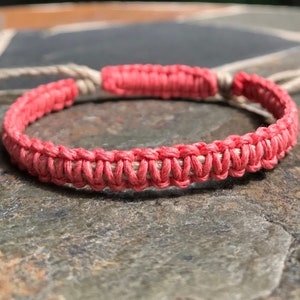 Coral Pink Hemp Bracelet: Adjustable Boho Summer Jewelry