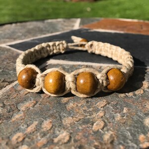 Hemp Bracelet with Wooden Beads: Boho Hippie Jewelry