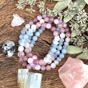 MAMA Bracelet Rainbow Moonstone, Aquamarine, Angelite, Rose Quartz and Kunzite crystal bracelet image 5