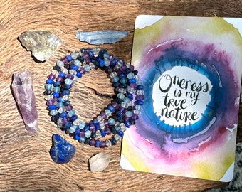 I AM CONNECTED- Mini Mantra Collection - Aquamarine, Kyanite, Lapis Lazuli, Clear Quartz and Amethyst gemstone bracelet.