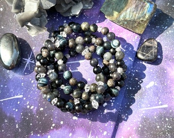 STARDUST Bracelet- Herkimer Diamond, Boulder Opal, Obsidian, Blue Tigers Eye, Iolite, and Labradorite crystal bracelet