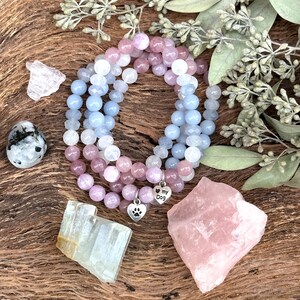 MAMA Bracelet Rainbow Moonstone, Aquamarine, Angelite, Rose Quartz and Kunzite crystal bracelet image 3