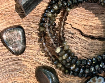 I AM GROUNDED- Mini Mantra Collection - Smoky Quartz, Golden Sheen Obsidian and Black Tourmaline gemstone bracelet.