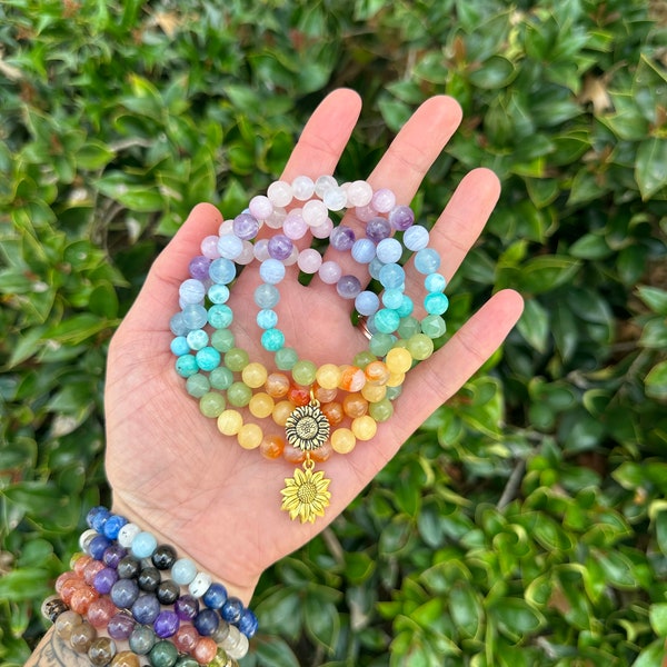 AMONG THE WILDFLOWERS. Moonstone, Rose Quartz, Kunzite, Aquamarine, Larimar, Jade, Carnelian crystal  Bracelet