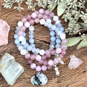 MAMA Bracelet Rainbow Moonstone, Aquamarine, Angelite, Rose Quartz and Kunzite crystal bracelet image 4