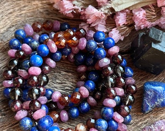 KALI Bracelet-Lapis Lazuli, Hessonite Garnet, Garnet, Smoky Quaryz and Ruby Crystal Bracelet. Yoga Bracelet. Kali goddess pendant necklace
