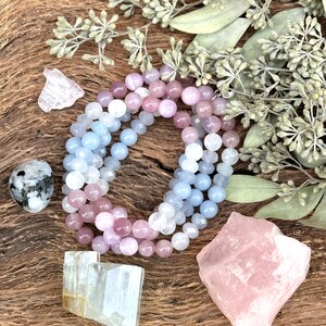 MAMA Bracelet Rainbow Moonstone, Aquamarine, Angelite, Rose Quartz and Kunzite crystal bracelet image 2