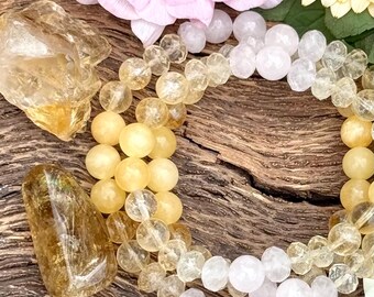 CELEBRATE HER JOY Bracelet- Rose Quartz, Yellow Calcite,and Citrine stackable crystal bracelet