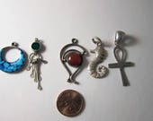 Beautiful Vintage 6 Sterling pendants or Charms - Cross and Seahorse