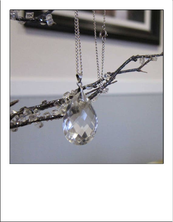 Art Deco Rock Crystal Fauceted Teardrop Pendant - image 1