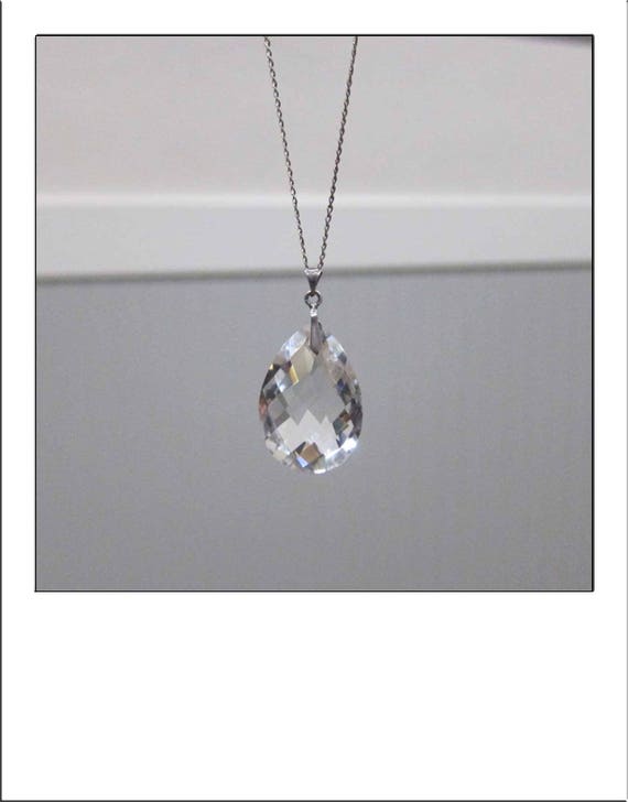 Art Deco Rock Crystal Fauceted Teardrop Pendant - image 2