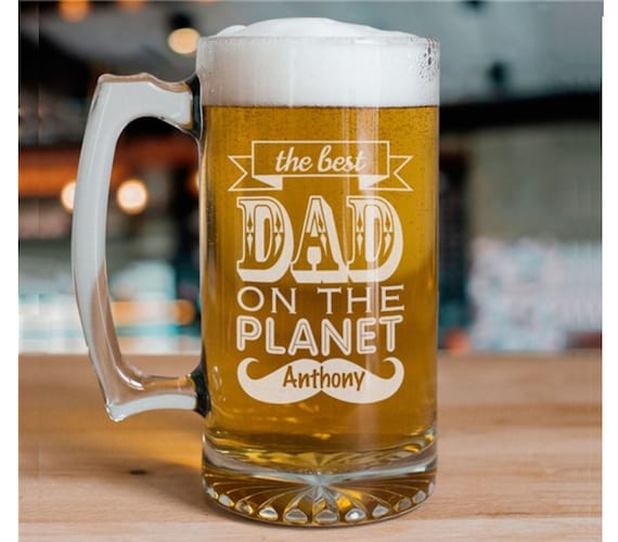 Engraved Best Dad On The Planet Gift With Dads Name Beer Mug Etsy