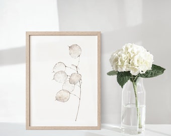 Lunaria Honesty Watercolor Print, Botanical Beauty, Ethereal Floral Delight, Serene Botanical Print, Whimsical Botanical Art