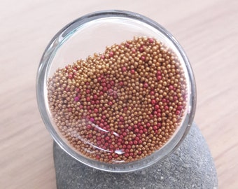 RING glass flat round, Pearlescent, gold and Red/rust, teacher thank you