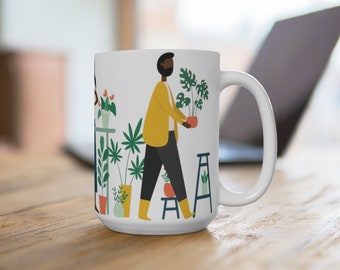 Plant Lover Mug - African American Mugs - Black Women Art - Indoor Plant Lover - Nature Lovers - Gardener Mug - Gifts for Gardeners