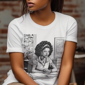 Afro Scholar Shirt - Black Woman Art Illustration - Minds Matter - Brown Skin Girls Study - College Bound - Teacher Student Gift - Educators