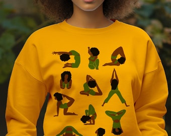 Black Woman Yoga Poses Sweatshirt - Gift for Yogi - Yoga Top - Black Yogis - Black Girl Magic - Black Owned - African American Sweatshirt