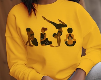 Black Women Yoga Sweatshirt: Melanin Yogi Poses, Unisex Fitness Gift