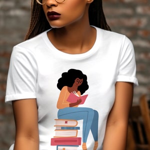 Afro Reader Shirt - African American - Adult Unisex - Girl Reading - Black Women Read - Bookish Tee - Teacher Gift - Melanin Educated