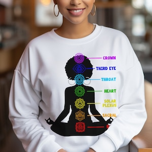 Yoga Chakras Sweatshirt - Afro Yogi - Black Women Yoga - African American Tops - Afrocentric Sweatshirts - Gift for Yoga Teacher