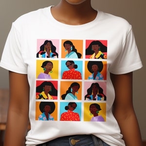 Black Women Squares Shirt - African American - Afro Hair - Melanin Lady - Afrocentric Tee - Brown Skin Culture - Short Sleeve Shirt - Sistas