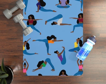 Yoga Poses Yoga Mat - Black Women Yoga - Black Yogi - Brown Girl Art - Yoga Accessories - Gift for Yogi