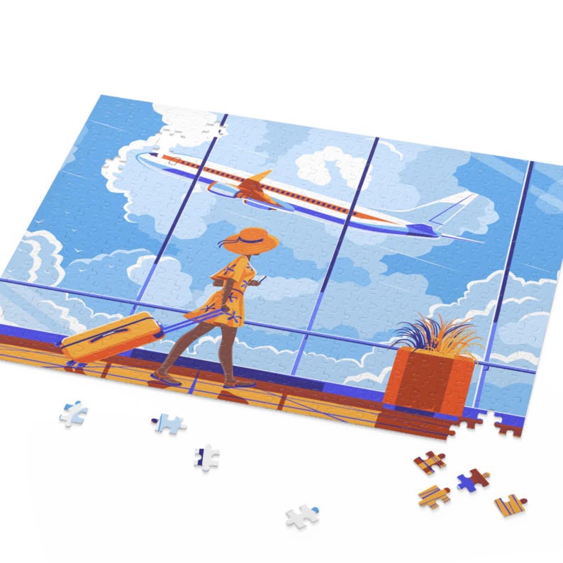Black Woman Travel Jigsaw Puzzle | Melanin Wanderlust & Airport Art image 1