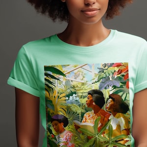 Botanischer Garten Shirt - schwarze Mädchen reisen - Retro Pflanzenliebhaber - Melanin Leben - grüner Daumen - Kurzarm - Erwachsene Unisex