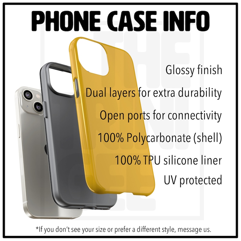 Puede incluir: Tres fundas para tel&eacute;fono apiladas una encima de la otra. La funda superior es amarilla, la del medio es gris y la inferior es plateada. Las fundas est&aacute;n hechas de dos capas para una mayor durabilidad, tienen puertos abiertos para la conectividad y son 100% policarbonato con un forro de silicona TPU al 100%. Las fundas est&aacute;n protegidas contra los rayos UV y tienen un acabado brillante.