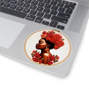 Adesivo ricamo afro - afroamericano - corona floreale - arte rosa - disegno ad ago - punto croce - bella donna nera