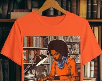 Afrocentric Scholar T-Shirt: Black Woman Library Tee