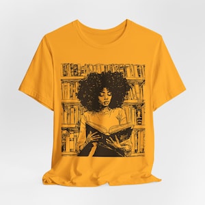 Afro Woman Reading T-Shirt: Black Girl Art, Book Lover Gift Gold