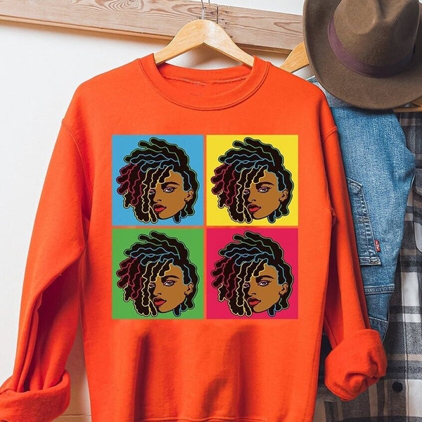 Colorful Locs Sweatshirt - Black Woman Natural - African American Tops - Gif for Black - Black Girl Locs Art - Black Owned Sweatshirts