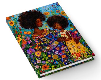 Mother Daughter Journal - African American - Hardcover Book - Spring Flowers - Afro Woman - Black Mama - Motherhood Journal - New Mom