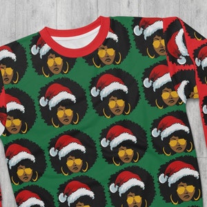Afro Woman Santa Sweatshirt - Vakantie Kerstmis - Black Girl Cool - Afro-Amerikaanse Tops - AOP Sweats - Aangepaste geschenken