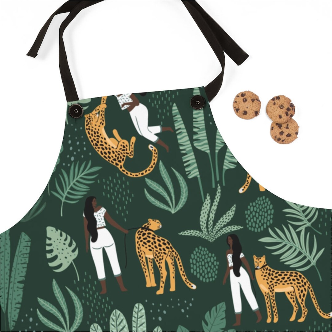 Black Woman Kitchen Apron African American Aprons Cheetah Print Brown