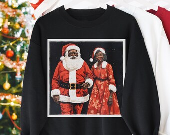 Black Mr and Mrs Claus Sweatshirt: Unisex Christmas Holiday Crewneck
